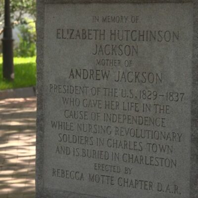 Memorial stone honouring Elizabeth Hutchinson Jackson, mother of President Andrew Jackson, who died nursing soldiers in the Revolutionary War.