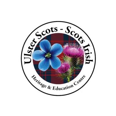 Logo featuring a blue flax flower and a purple thistle with green leaves inside a circular border labeled 'Ulster Scots - Scots Irish Heritage & Education Centre'.